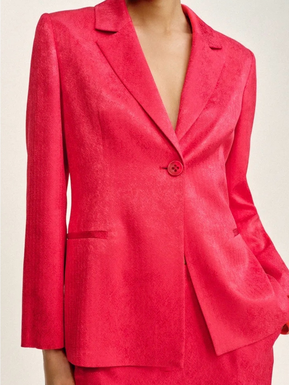 Zara Red Satin Look Jacquard Blazer NWT Size M Current Season